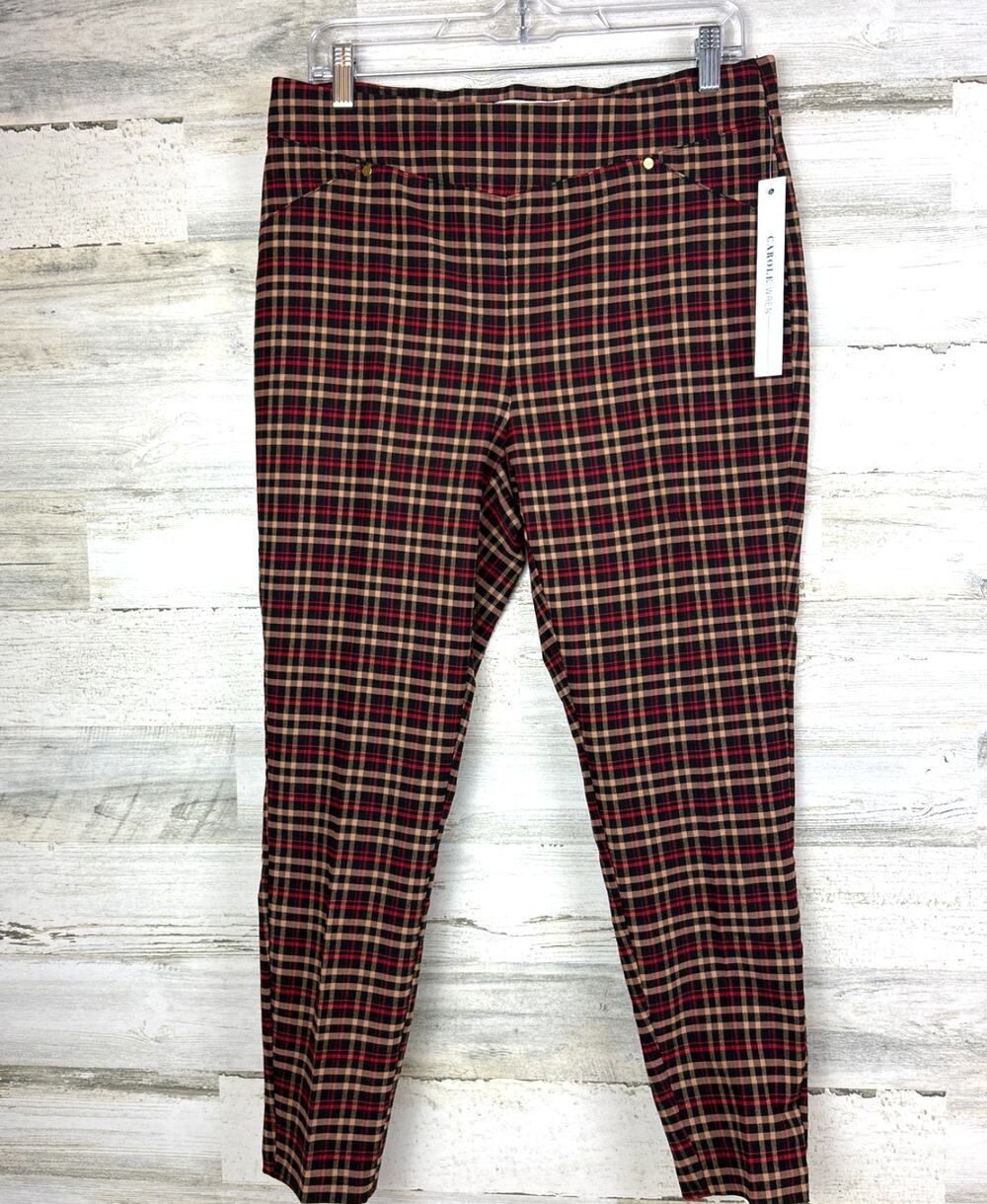 Carole Wren Womens 14P Black Yellow Plaid Straight Tapered Pants NWT